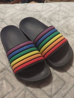 Beach Slide rainbow Sandals women's 8-8.5